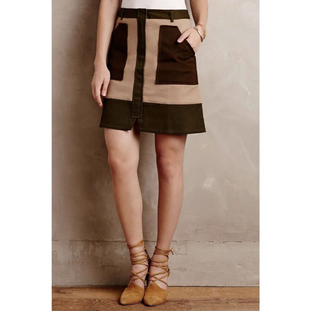 NEW Holding Horses By Anthropologie Womens 2 Color Block Utility Miniskirt